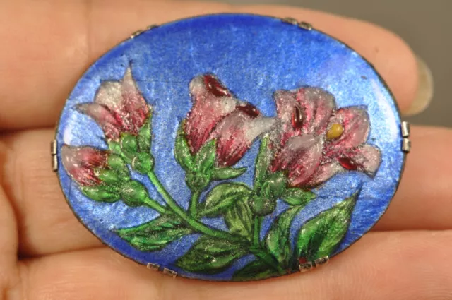 Broche Ancien Art Deco Emaux Limioges Signe Funck Argent Massif Antique Brooch