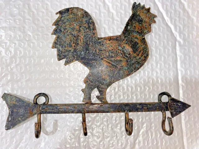 Tin Chicken Hen Key Rack Pot Holder 4 Hooks Farm Country Rooster weather vane