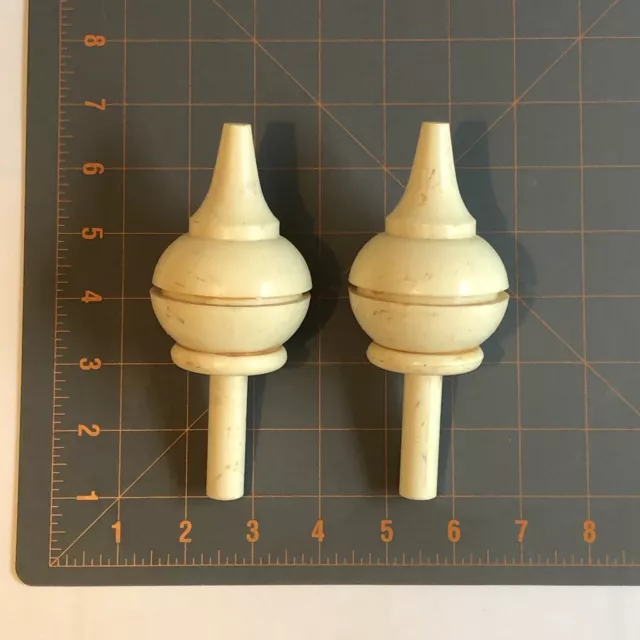 Vintage White Plastic Finial Pair Matching Finials