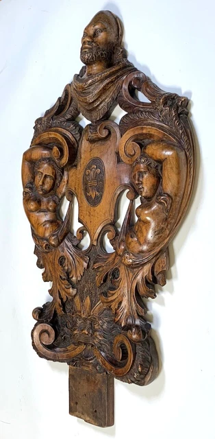Antique Italian Neo-Rennaisance Hand Carved Wooden Sgabello Carving, Nude Woman 3