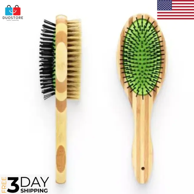 Double Sided Pin & Bristle Bamboo Brush for Dog Grooming Massage Bath Pet Brush