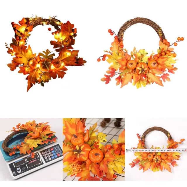 Rustic Artificial Pumpkin Maple Leaf Pine Cone Wreath Autumn Home Decor