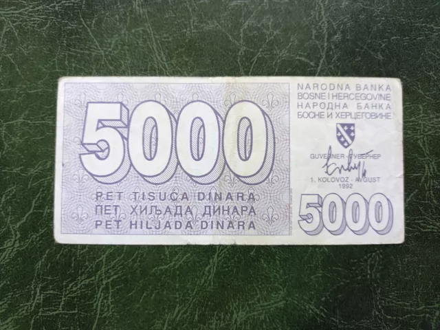 BOSNIA & HERZEGOVINA 5000 Dinara Bon 1992 - War Money Banknote