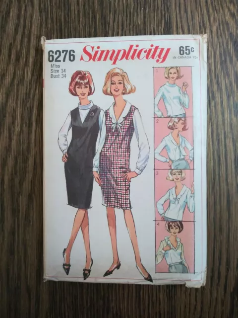 Vintage 60's Simplicity 6276 Collar Shirt Pencil Dress Sewing Pattern- Sz14 B 34