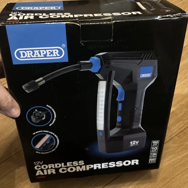 DRAPER 12V CORDLESS Air Compressor Digital Electric Car Van Bike Tyre ...