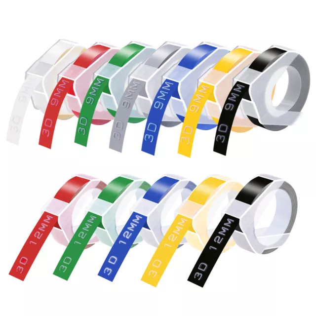 9mm/12mm 3D Plastic Embossing Refills For DYMO Organiser Xpress Label Maker Tape