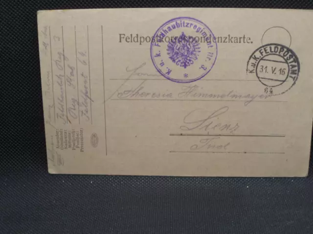 Feldpostkarte Stempel Kuk Feldhaubitzenregiment Nr.3 / Z50