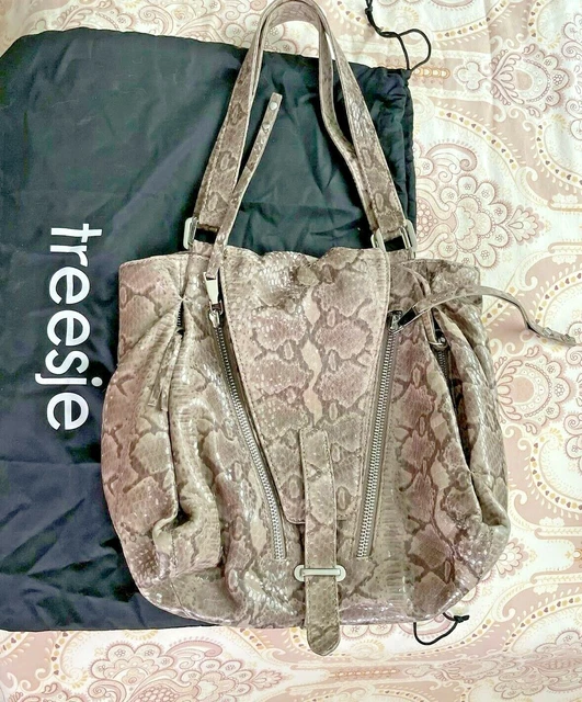 TREESJE Large Leather/Snakeskin Hobo Multi-zipper Purse in Gray includes cover