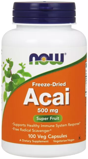 NOW Foods Freeze-Dried Acai Super Fruit 500mg Boost Immune System, 100 Capsules