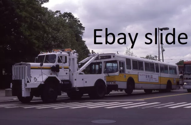 2 orig 1988 35mm Kodachrome slides - Boston, MA MBTA wrecker with bus