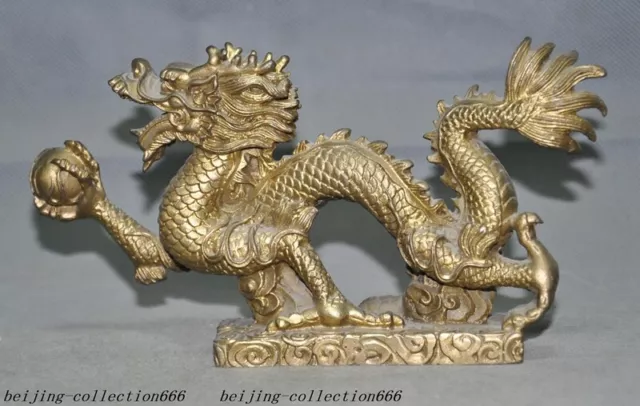 8.2" Chinese bronze Chinese Zodiac Feng Shui Lucky animal Dragon loong statue