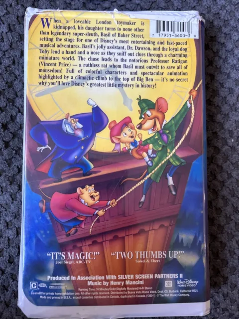 Disneys Adventures of the Great Mouse Detective (VHS, 1992) (Black Diamond) Rare 2