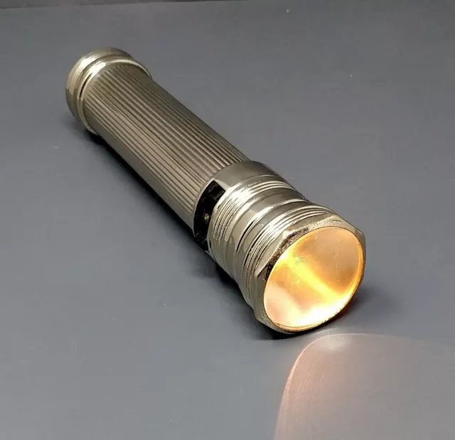 1930s Art Deco RAY-O-VAC Metal 8.25" Rotomatic Flashlight Original Convex Glass