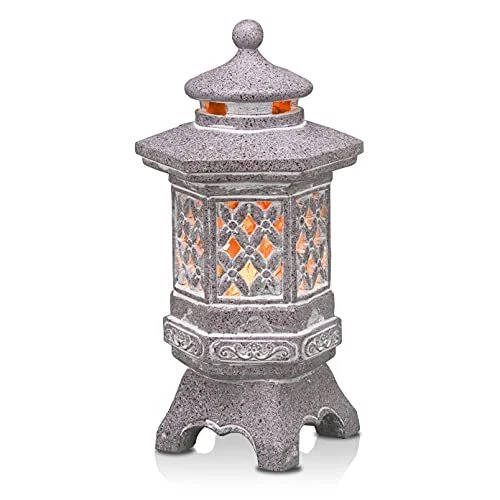 Pagoda Garden Statues with Solar Lights, Resin Zen Garden Lantern Asian Decor