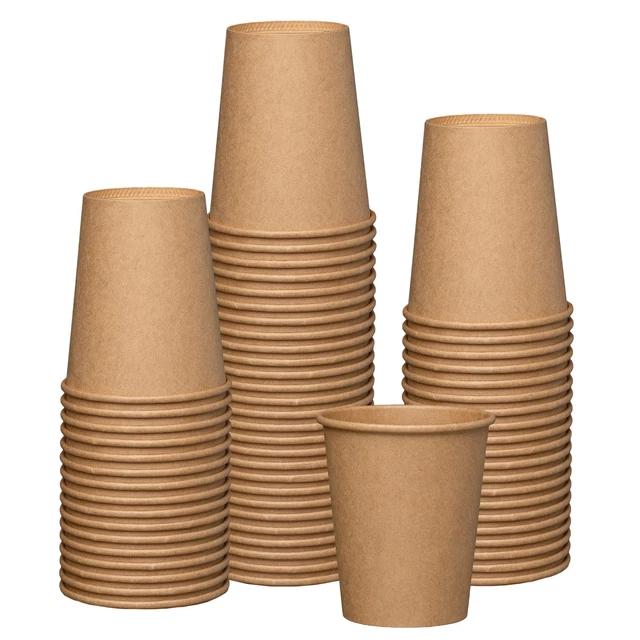 [100 Pack] 8oz.  Paper Hot Coffee Cups- Unbleached