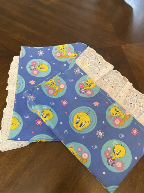 Juego de 2 Flores Tela Azul Encaje Encaje Looney Tunes Tweety Bird