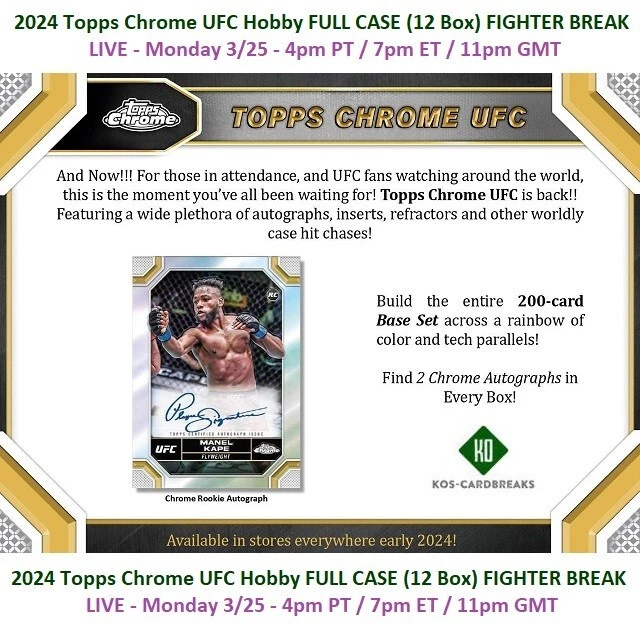 MACKENZIE DERN 2024 Topps Chrome UFC Hobby 1 CASE 12 Box FIGHTER BREAK