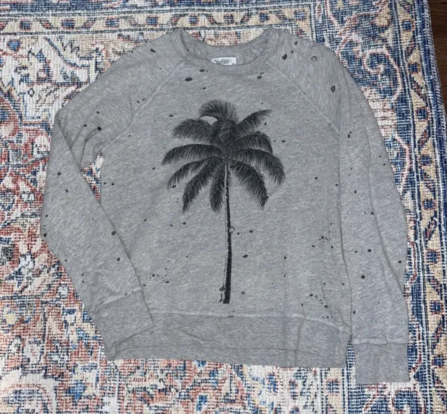Lauren Moshi Palm Tree Intentionally Distressed Pullover Sweatshirt SZ XS EUC