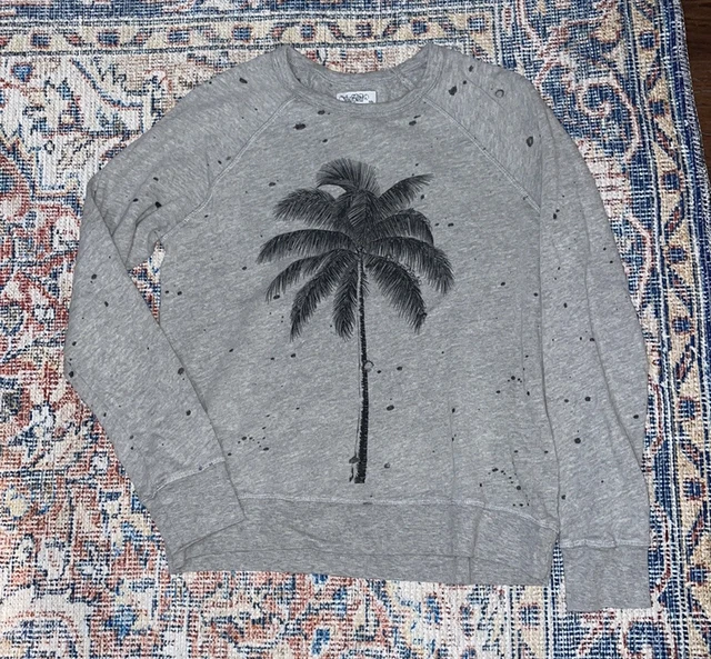 Lauren Moshi Palm Tree Intentionally Distressed Pullover Sweatshirt SZ XS EUC