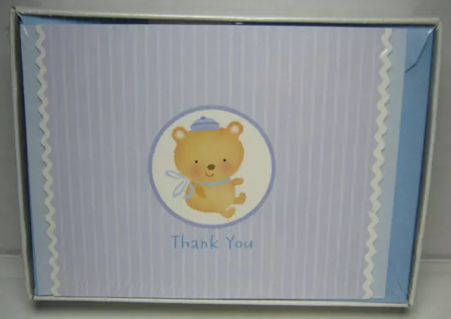 20 Hallmark Teddy Bear Blue & White Thank You Cards W/Envelopes - New Sealed