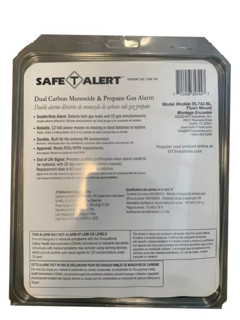 MTI Industry Safe-T-Alert 35-742-BL CO/LP Dual Alarm Propane Carbon Monoxide 3