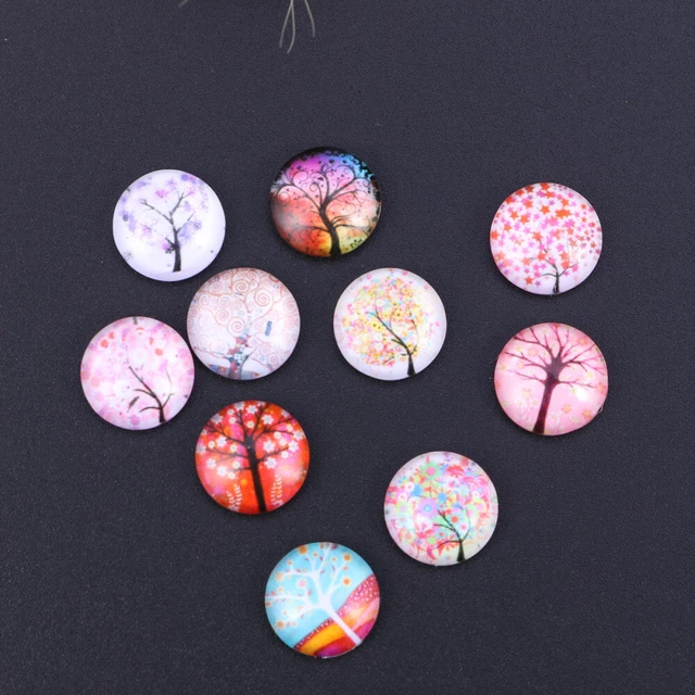 10 Pcs Glass Cabochons Patch Gems Round Flatback Snap Jewelry Charm