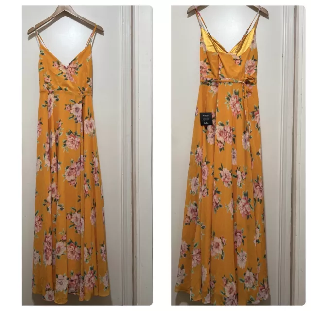Lulu's Dress Always There For Me Orange Floral Print Wrap Maxi Dress M NWT