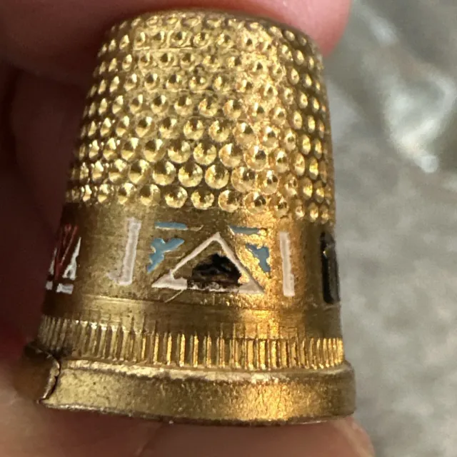 Vintage Brass w/Enamel and Gilded Thimble No holes Excellent Condition