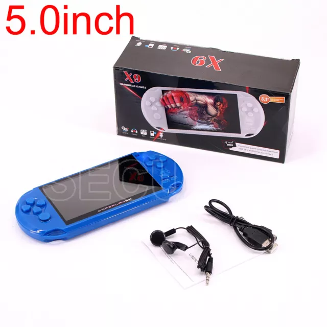 BLUE X9 5.0" 8G 64Bit Portable Handheld Console Player 500Retro Games UK Gift