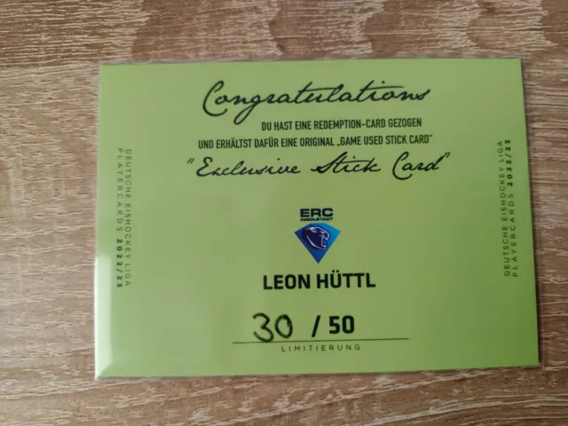 Del Playercards 2022-23 - Stick Card - Leon Hüttl - Erc Ingolstadt 30/50