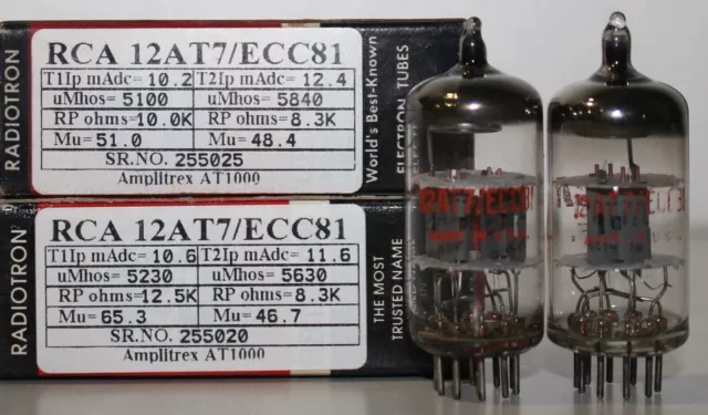 12At7/Ecc81 Rca "O" Getter Made In Usa Amplitrex Tested 1 Matched Pair