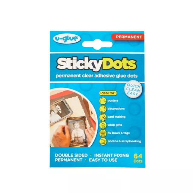 2 x U-Adhesive Sticky Dots Permanent Extra Strength Adhesive Pack of 64 200101