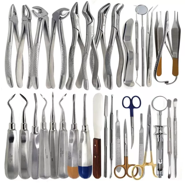 74 Pcs Oral Dental Surgery Extracting Elevators Forceps Instrument Kit