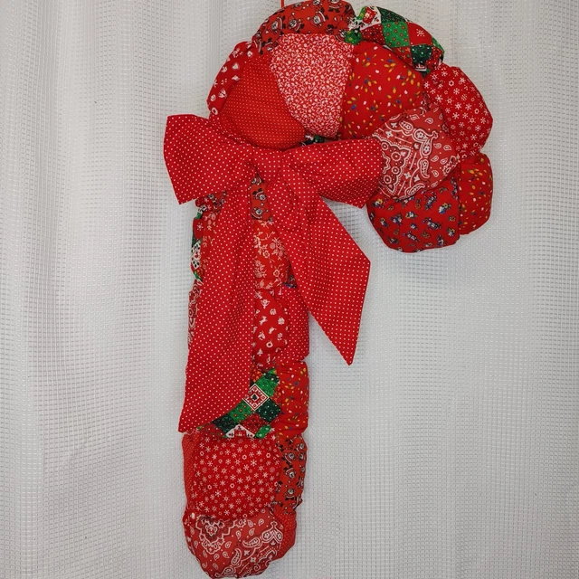 Vintage Candy Cane Door Decor Patchwork Christmas Fabric Large 24" 70s