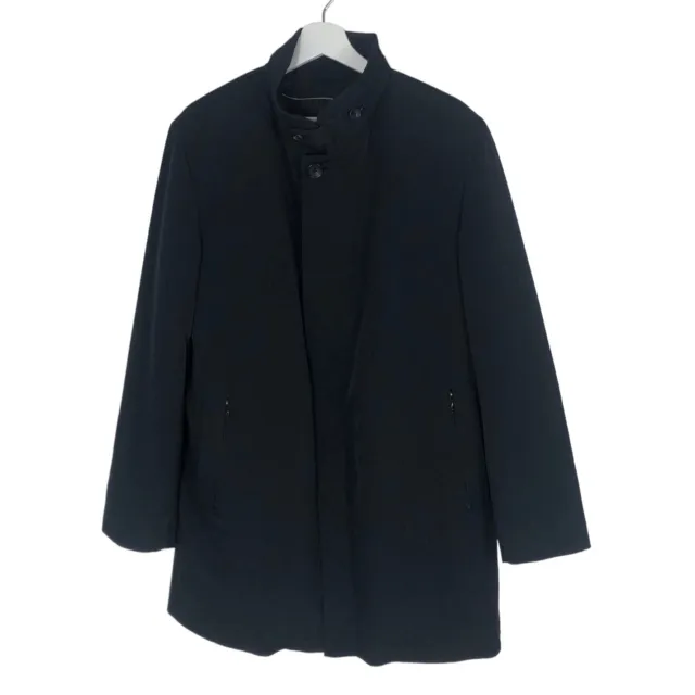 BARNEYS NEW YORK Mens 38 Medium Snap Softshell Long Jacket Removable Liner Black