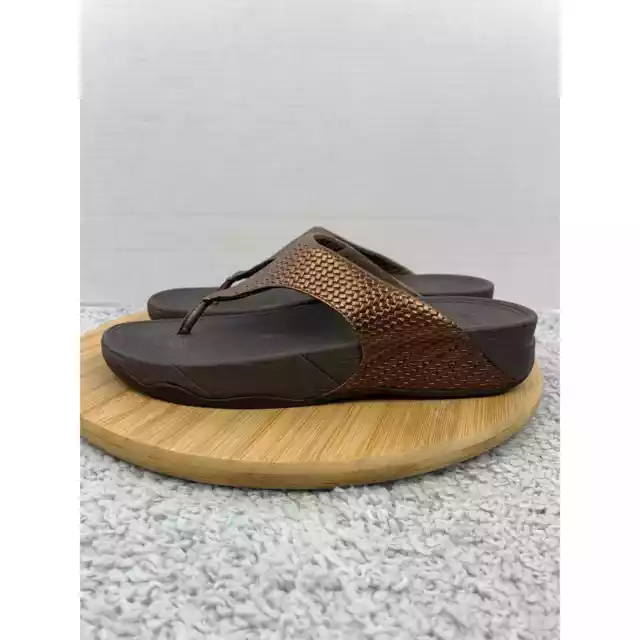 Fitflop Lulu Sandals Womens 10 Weave Bronze Brown Leather T Strap Casual Comfort