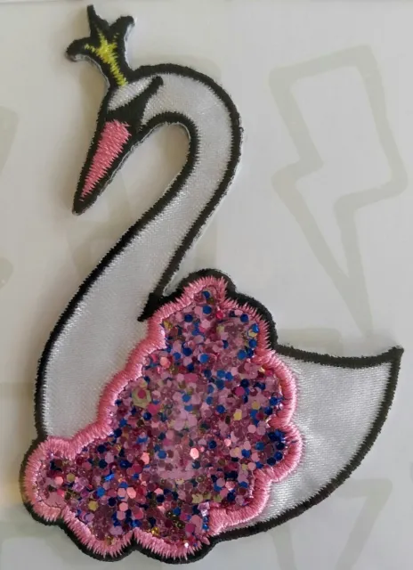 Horizon Retro Pop Cool Little Patch Things Swan Crown Pink Glitter Patch