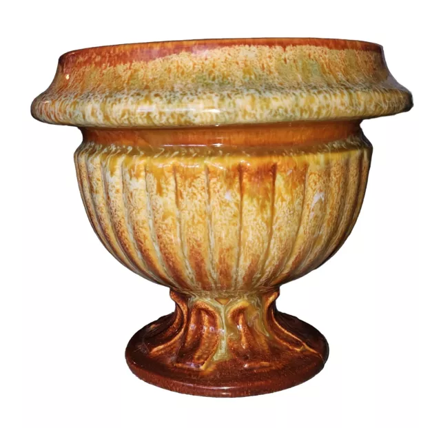 Vintage Haeger USA Pottery Brown Green Specked Footed Pedestal Planter Vase Pot