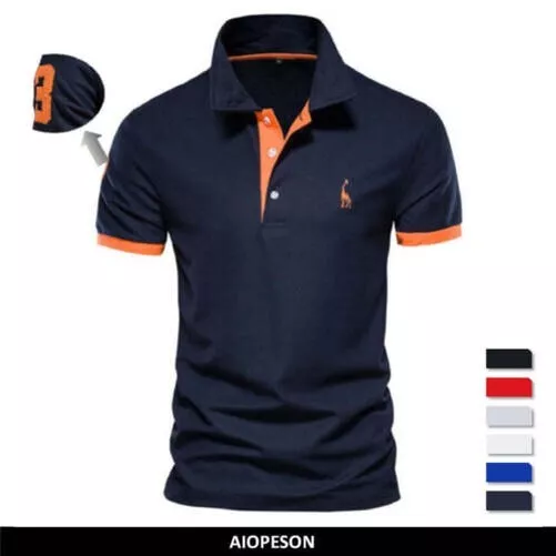 Homme Haut Polo Contraste Col Manches Courtes Slim Coupe Chemise T-Shirt