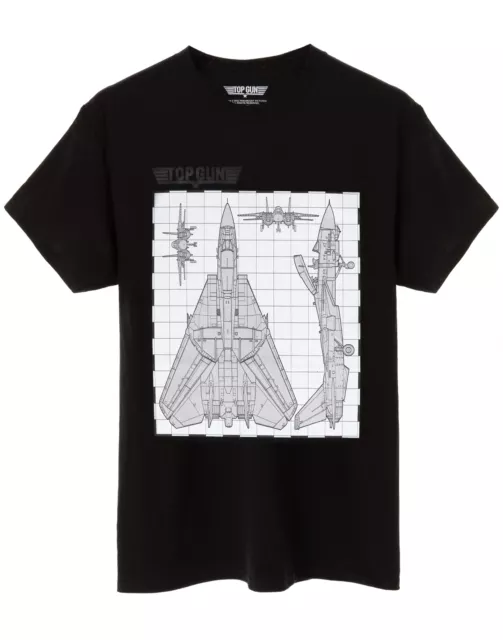 Top Gun T-Shirt Mens Adults Fighter Jet Blueprint Black Outfit