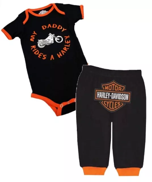 S4050601 Set neonato bambino 18 mesi  Harley Davidson body e pantaloni lunghi