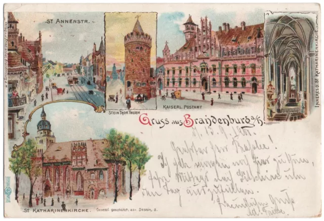 alte Litho-Ak Brandenburg an der Havel, Mehrbild 5 Ansichten, gelaufen 1900