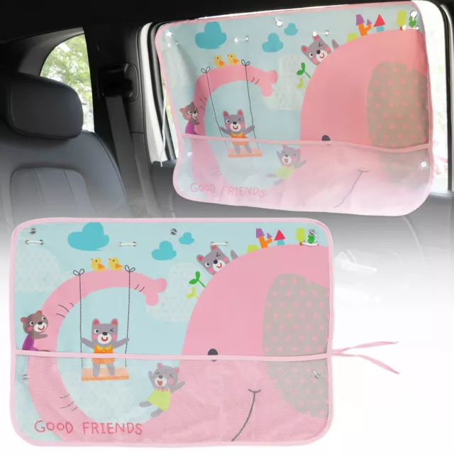 Car Window Sun Shade Patterns W/ Storage Net Pocket For Baby Kid Anti UV