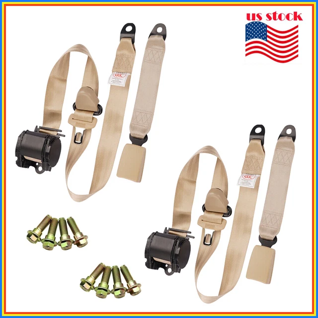 2x 3 Point Retractable Safety Seat Belt Straps Car Vehicle Adjustable Belt Kit