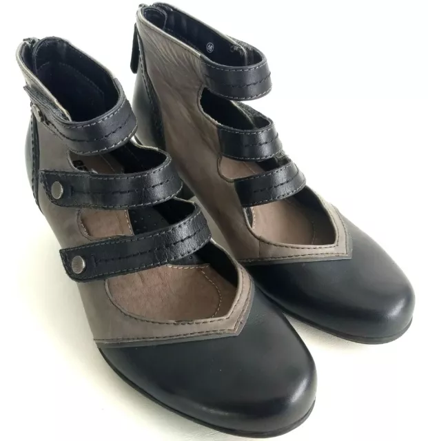 Earth Serano Womens Size 6B Black Triple Strap Casual Heeled Ankle Booties Shoes