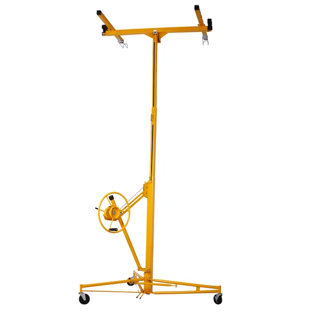 16 FT Drywall Rolling Lifter Panel Hoist Jack Lifter w/ Lockable Wheels Yellow