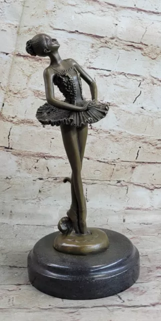 Hot Cast Prima Ballerina Bronze Sculpture Art Deco Marble Base Figurine Gift LRG