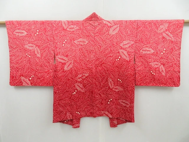 3203T03z430 Vintage Japanese Kimono Silk SHIBORI HAORI Flower Red-Pink