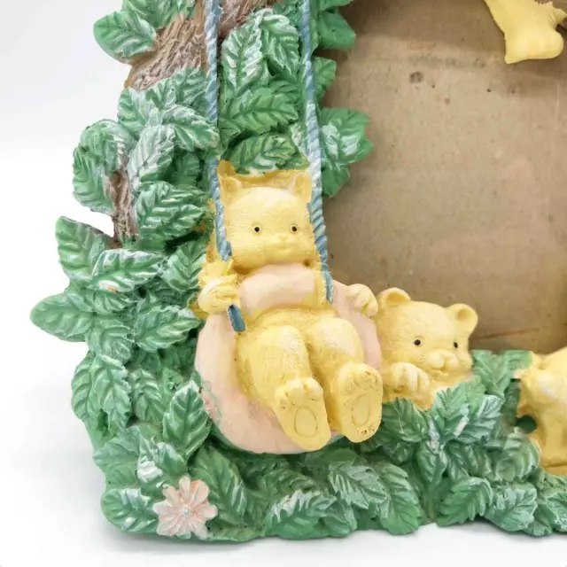Vintage Bear Cubs at Play 3D Figural Ceramic Picture Frame 3.5" Made in Taiwan 3