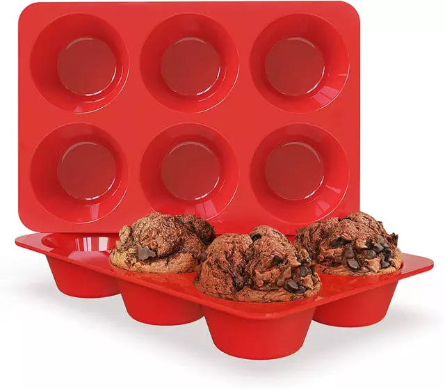 Silicone Jumbo Muffin Pans Nonstick 6 Cup(2 Pack) - 3.5 Inch Large Cupcake Pan -